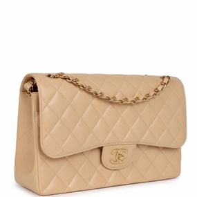 Chanel Jumbo Classic Double Flap Bag Beige Caviar Gold Hardware