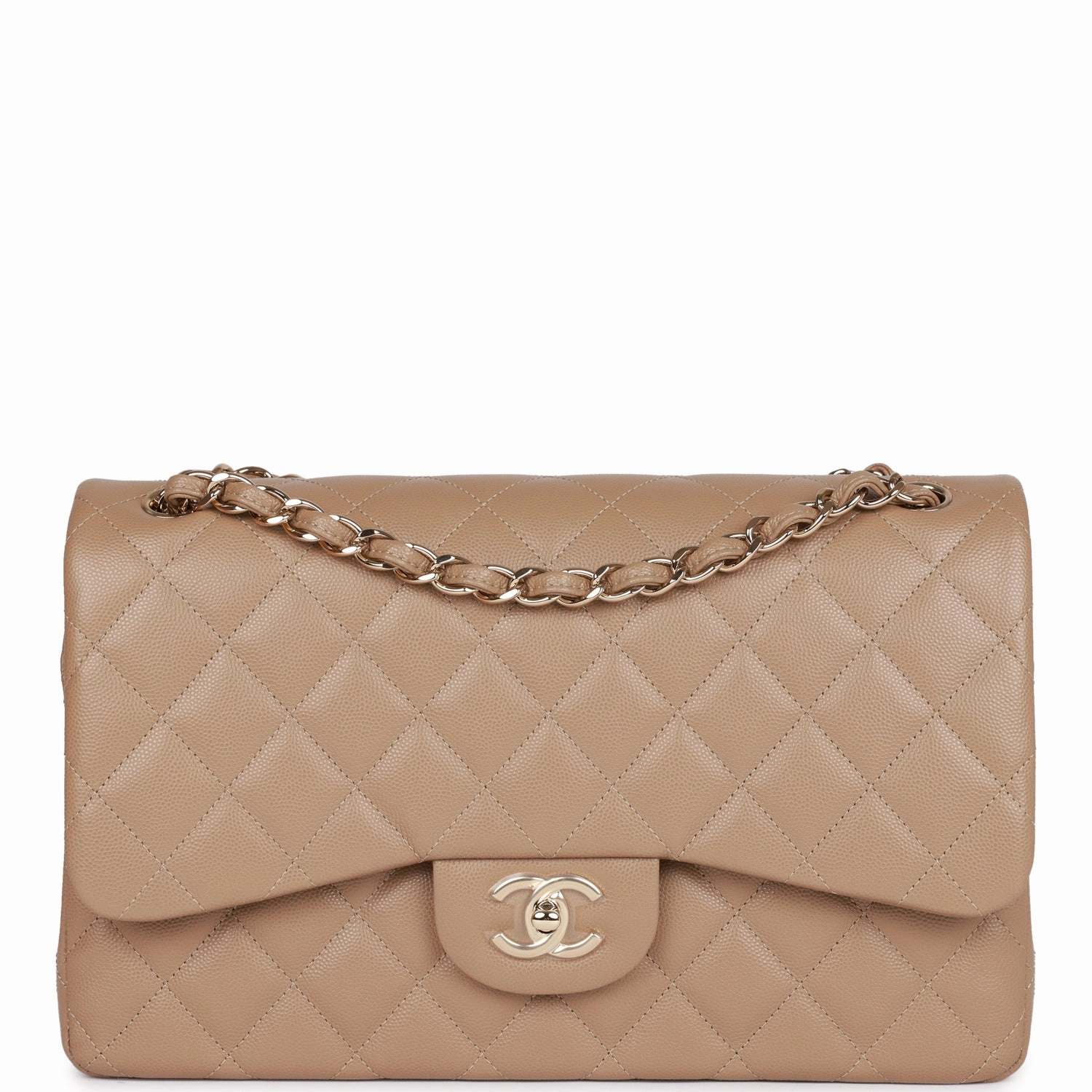 Chanel Jumbo Classic Double Flap Bag Dark Beige Caviar Gold Hardware