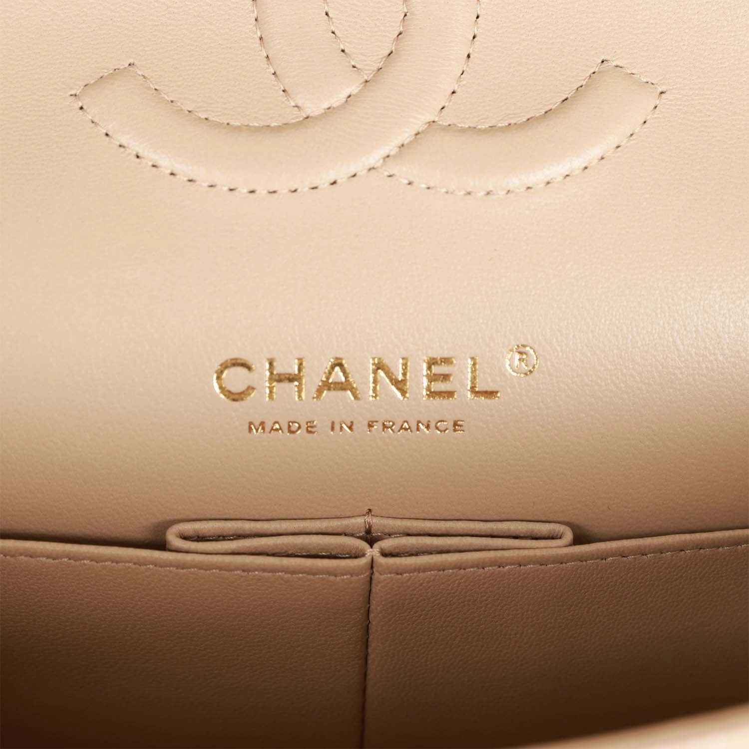 Chanel Medium Classic Double Flap Bag Beige Iridescent Caviar Light Gold Hardware