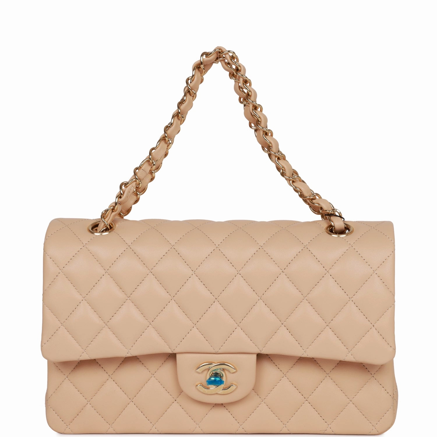 Chanel Medium Classic Double Flap Bag Beige Lambskin Light Gold Hardware