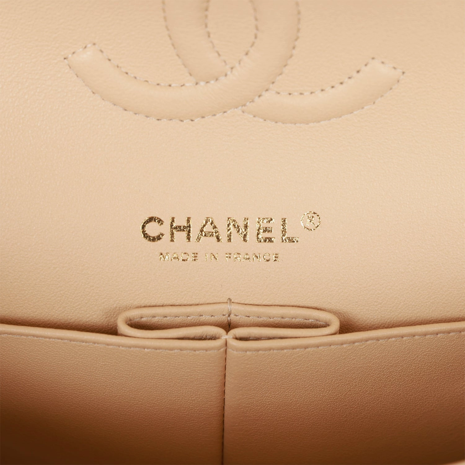 Chanel Medium Classic Double Flap Bag Beige Lambskin Light Gold Hardware