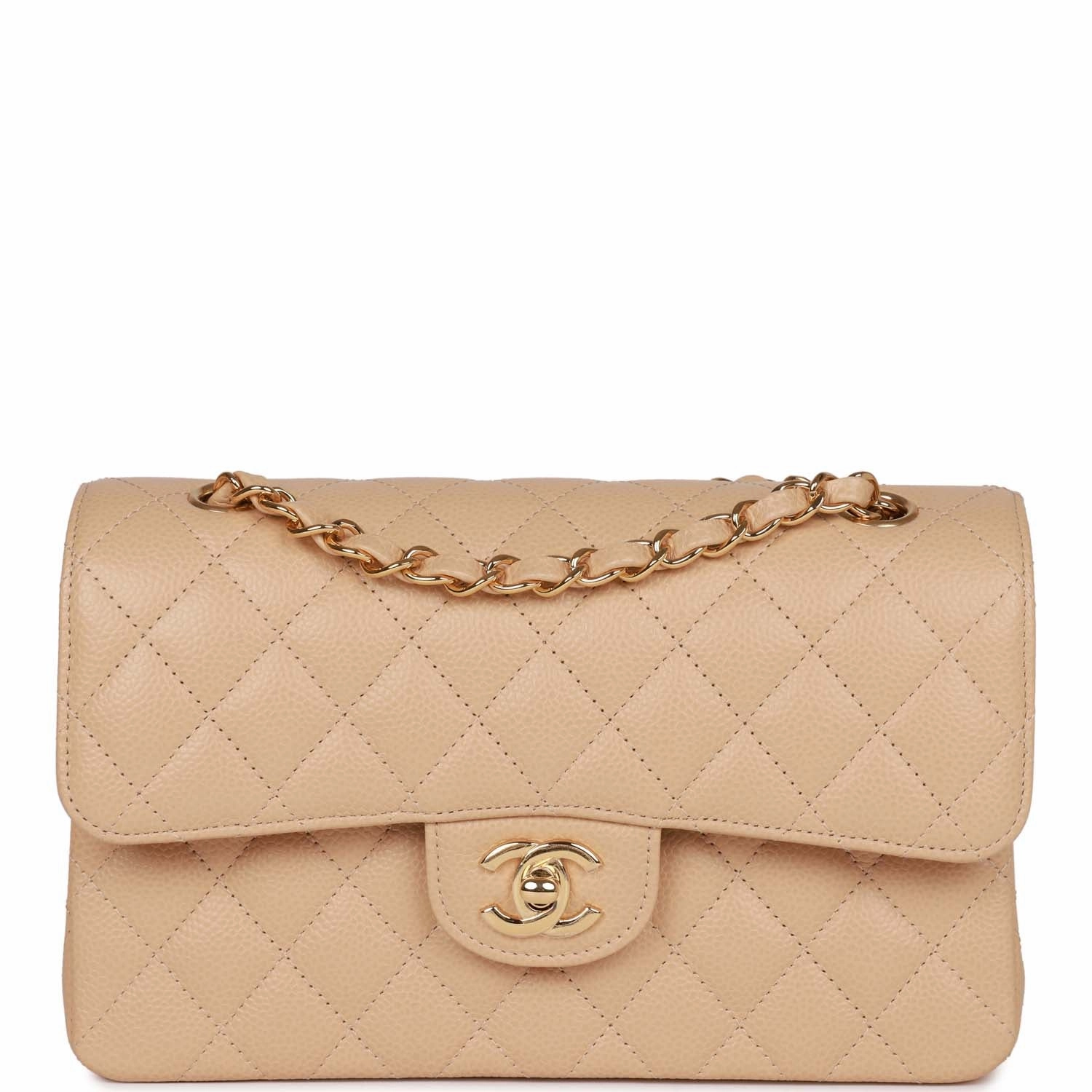 Chanel Small Classic Double Flap Bag Beige Caviar Gold Hardware