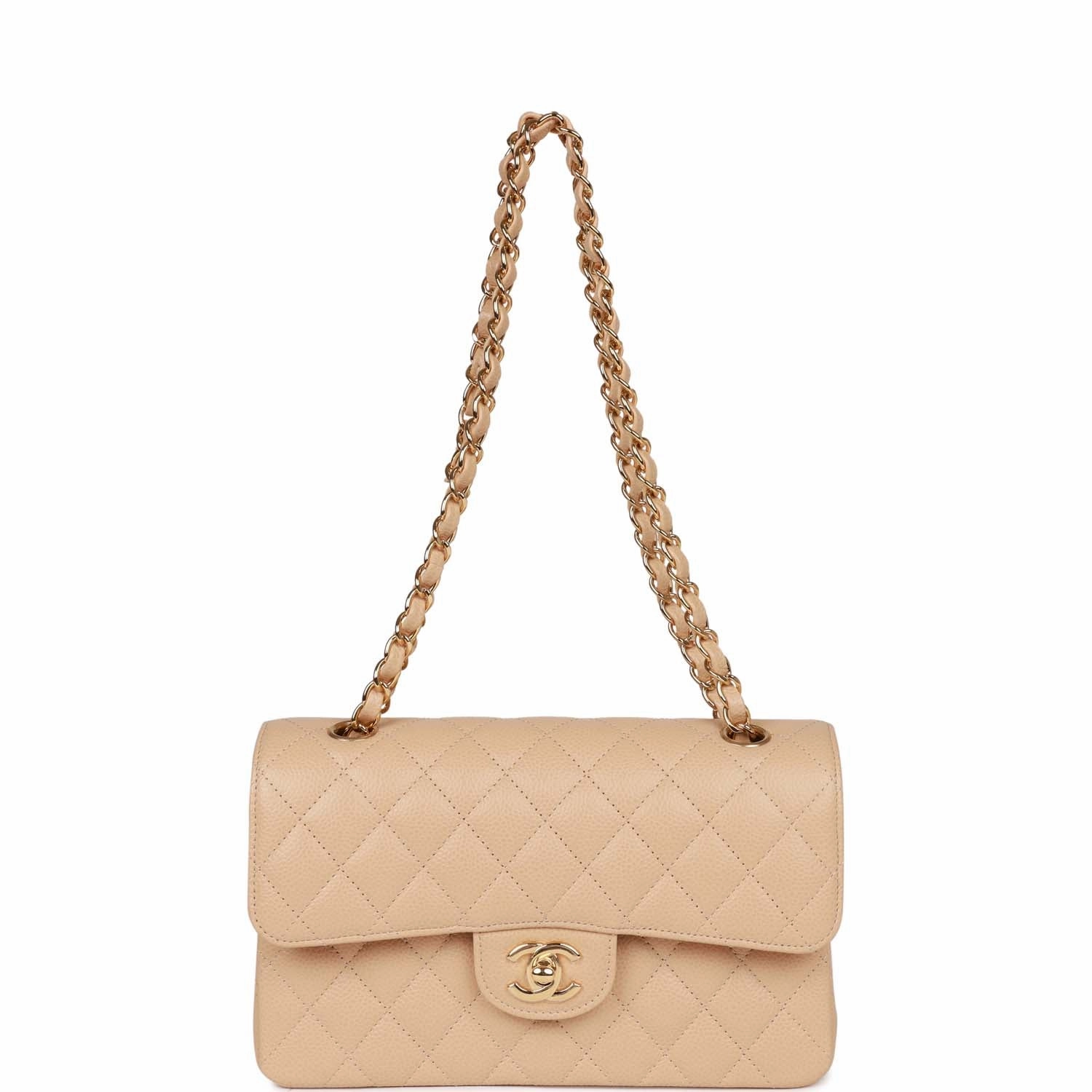 Chanel Small Classic Double Flap Bag Beige Caviar Gold Hardware