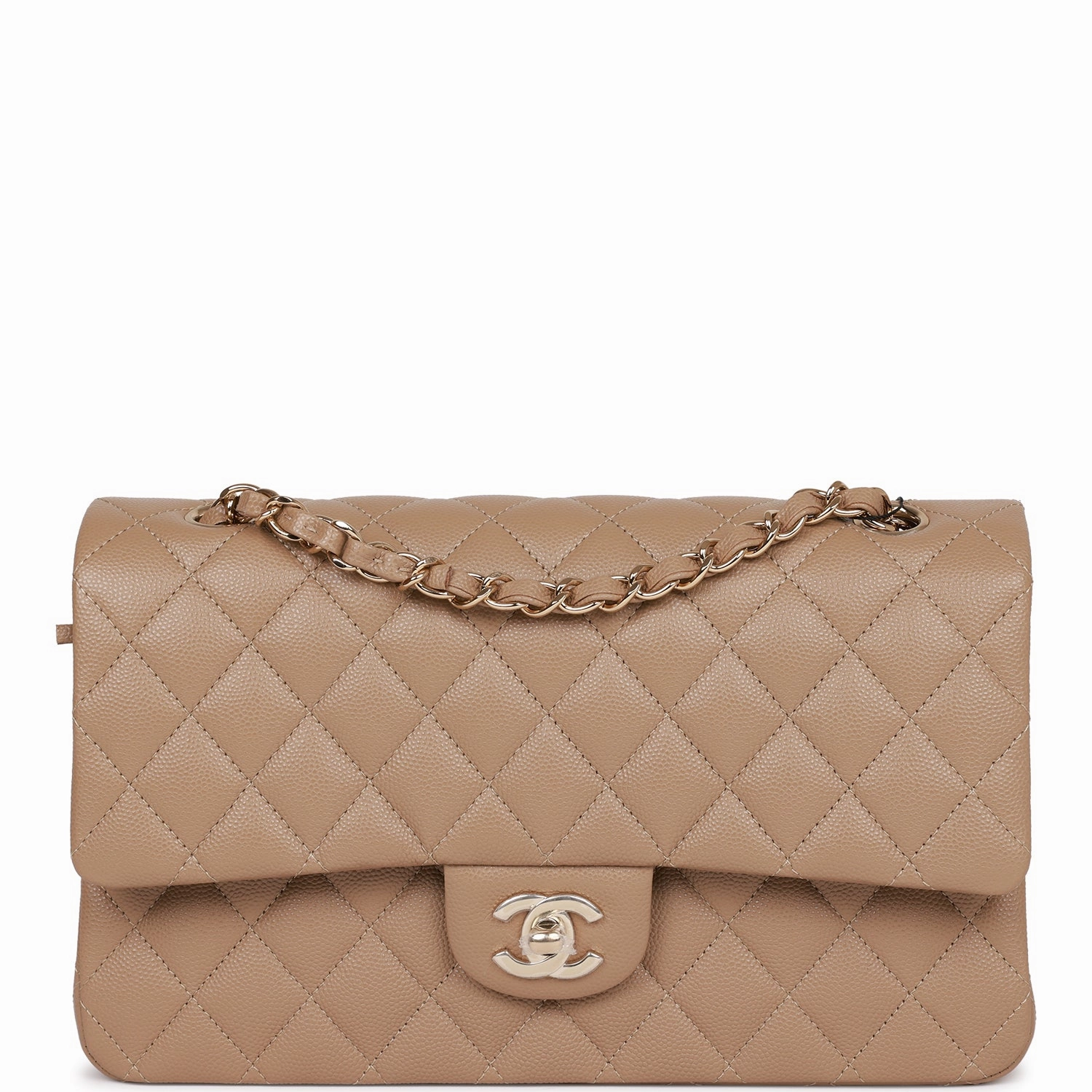 Chanel Timely delivery Caviar Classic Gold Advanced Dark Flap Beige Small Double Hardware Bag Light