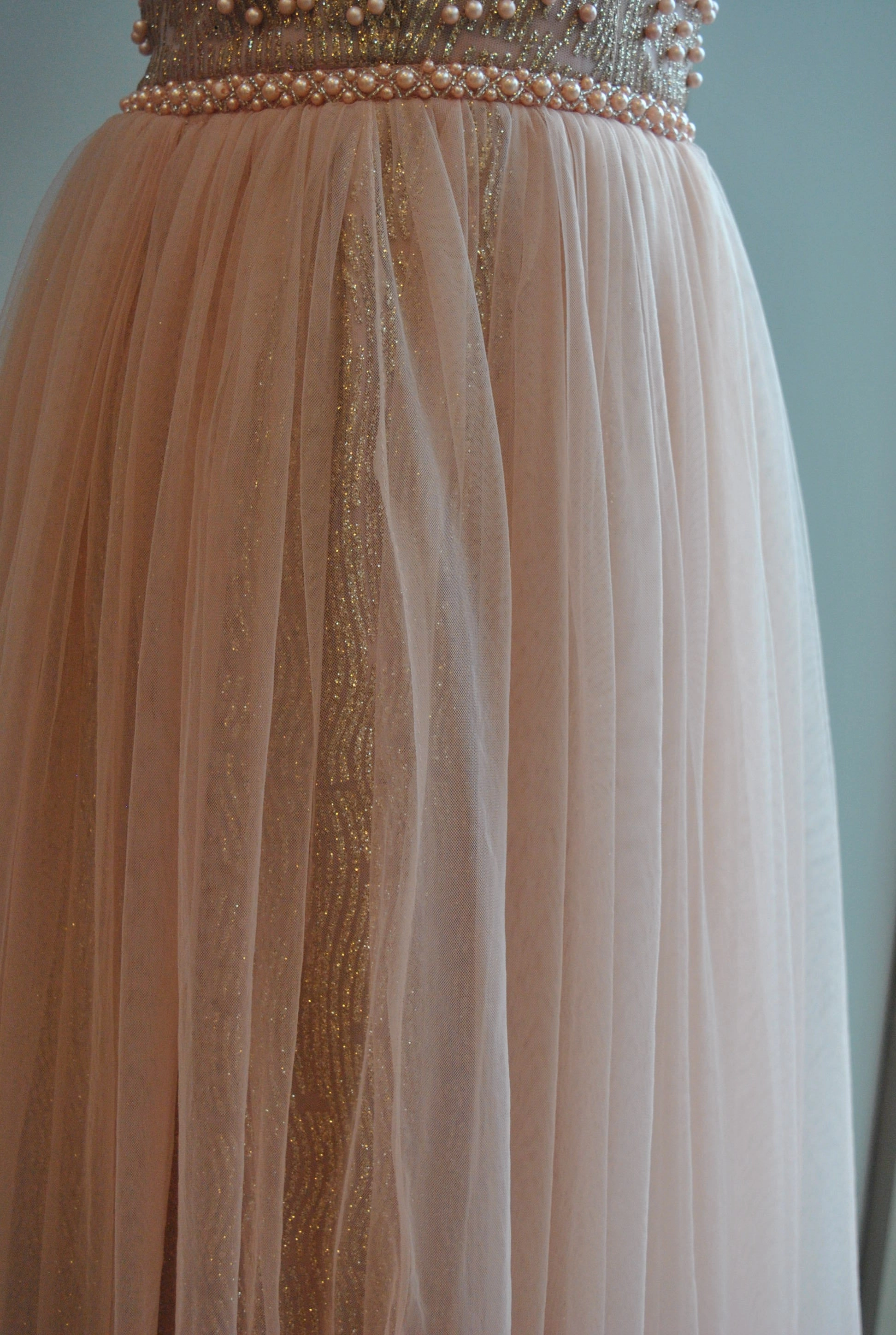 CLEARANCE - ROSE PINK LONG GOWN WITH PEARL DETAILS