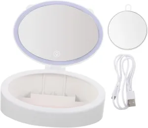 Compact Led Makeup Mirror with Portable Storage Case for for Makeup Application Eyebrow Grooming and Facial Care