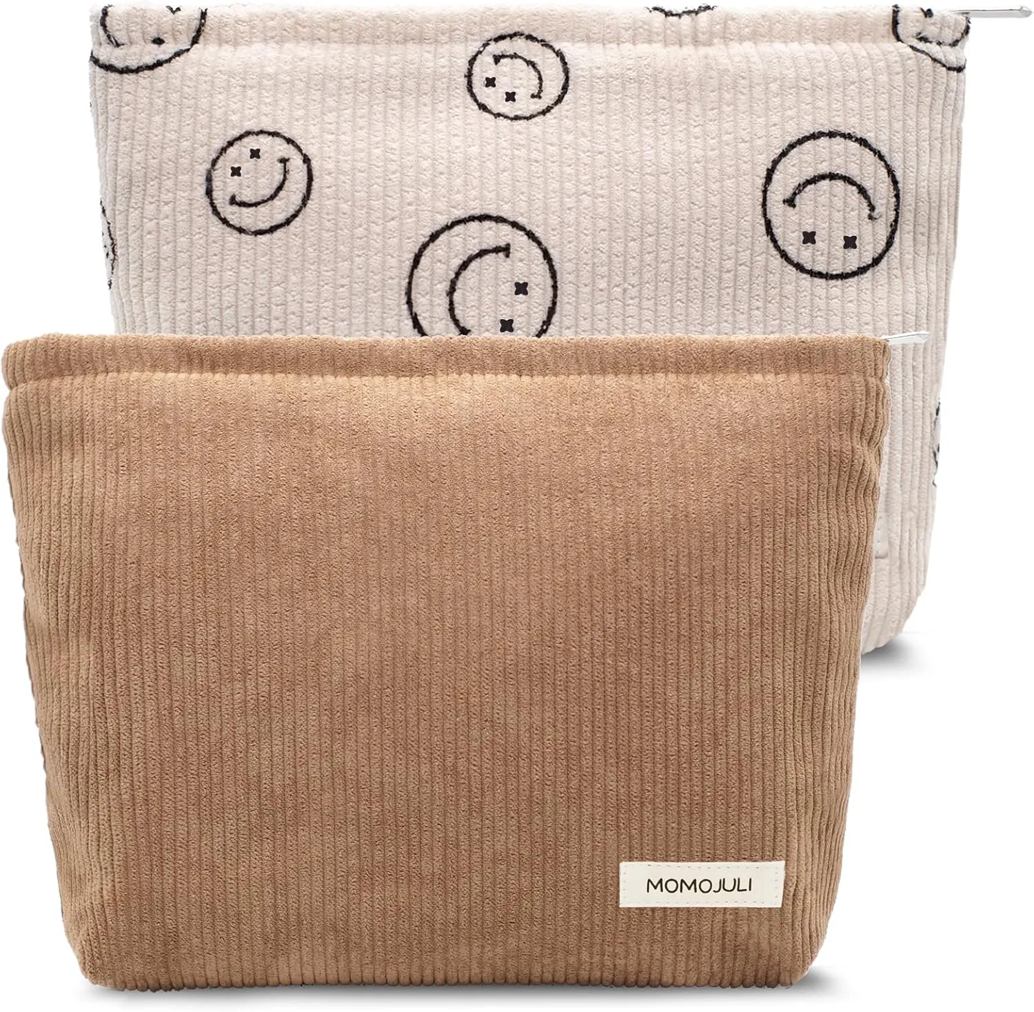 Corduroy Makeup Bag Cosmestic Bag Large 2pcs Capacity Ladies Women Aesthetic Make Up Organizer Accessories Zipper Pouch Purse （Beige Khaki）