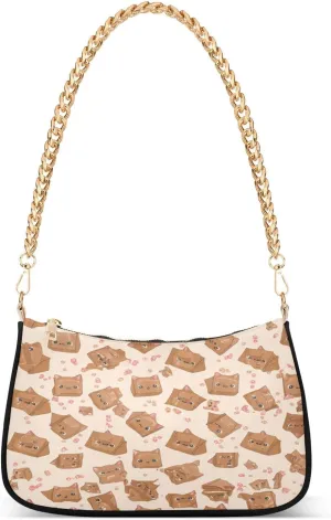 Cute Cat Ears Cardboard Boxes Beige Women's Shoulder Bag, Crossbody Bags for Women Trendy