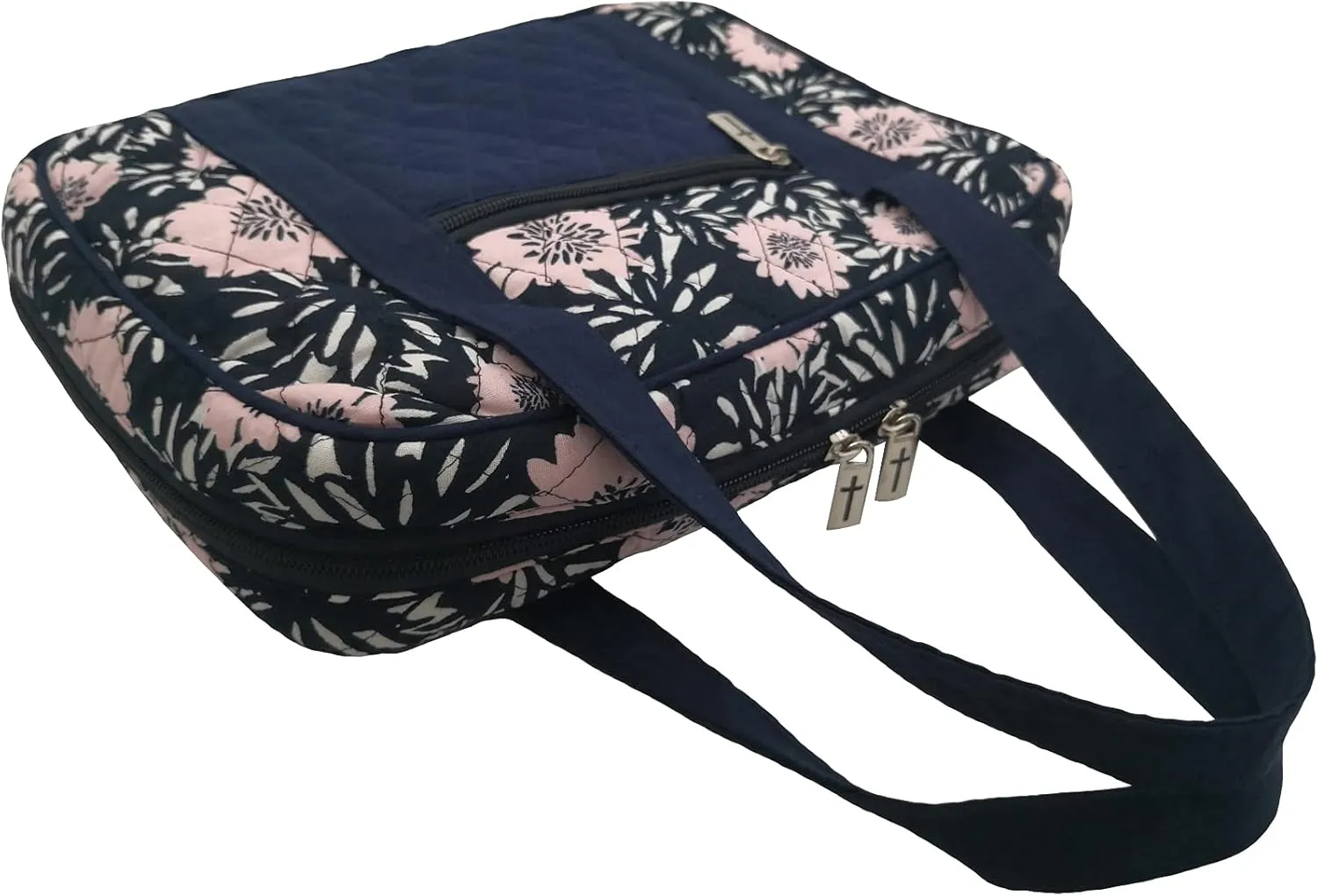 DIWI Quilted Bible Cover Extra Large Sizes 11.25 X 8.25 X 2.75 Inches Bible Tote Good Book Case (XL, C2 Navy Pink)