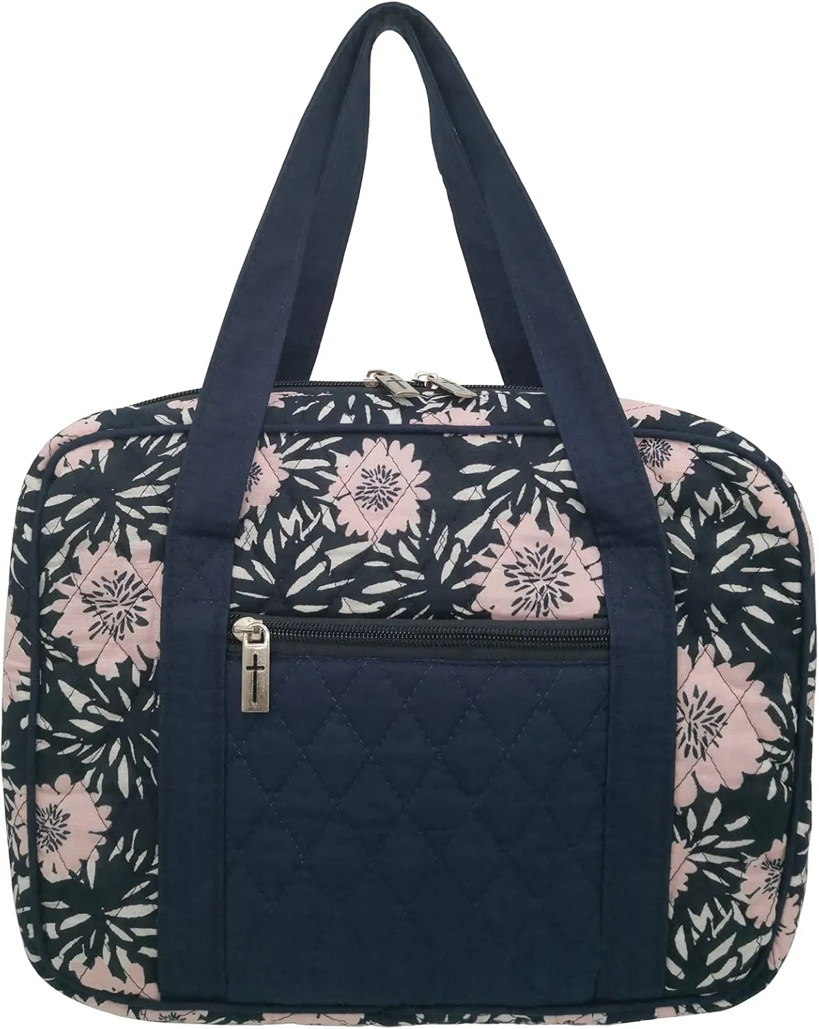 DIWI Quilted Bible Cover Extra Large Sizes 11.25 X 8.25 X 2.75 Inches Bible Tote Good Book Case (XL, C2 Navy Pink)