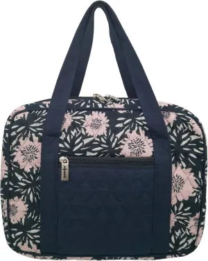 DIWI Quilted Bible Cover Extra Large Sizes 11.25 X 8.25 X 2.75 Inches Bible Tote Good Book Case (XL, C2 Navy Pink)
