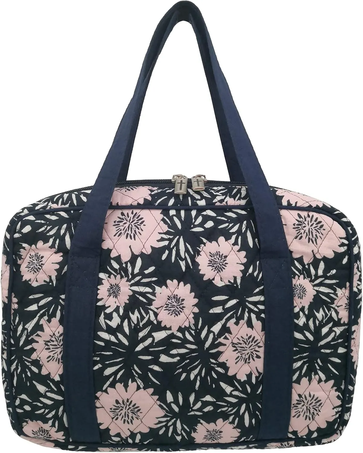 DIWI Quilted Bible Cover Extra Large Sizes 11.25 X 8.25 X 2.75 Inches Bible Tote Good Book Case (XL, C2 Navy Pink)