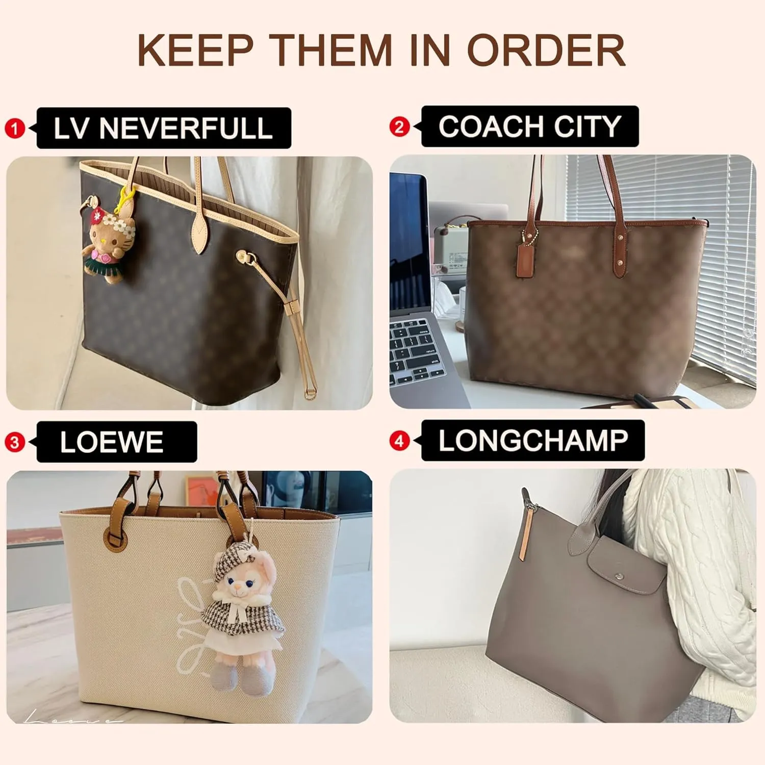 Doxo Purse Organizer Insert for Handbags Compatible with Speedy Neverfull City 30/33,Artois PM Tote bag(Medium,Black-beige)