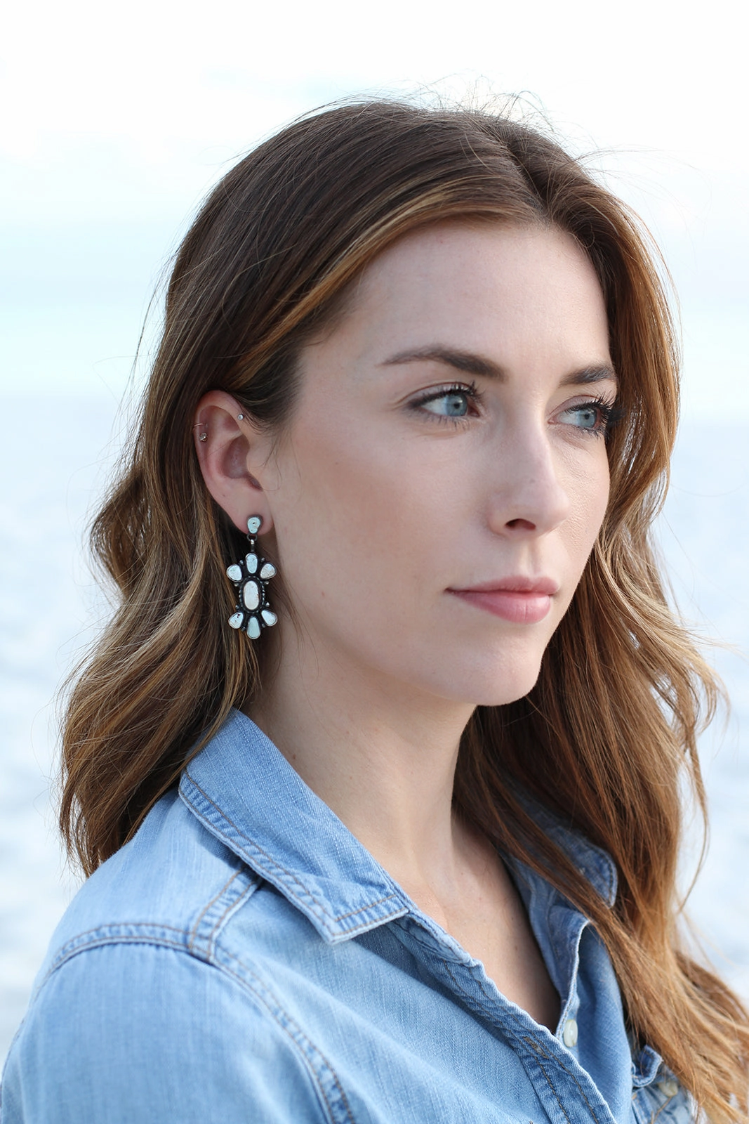 Dry Creek White Turquoise Dangle Post Earrings