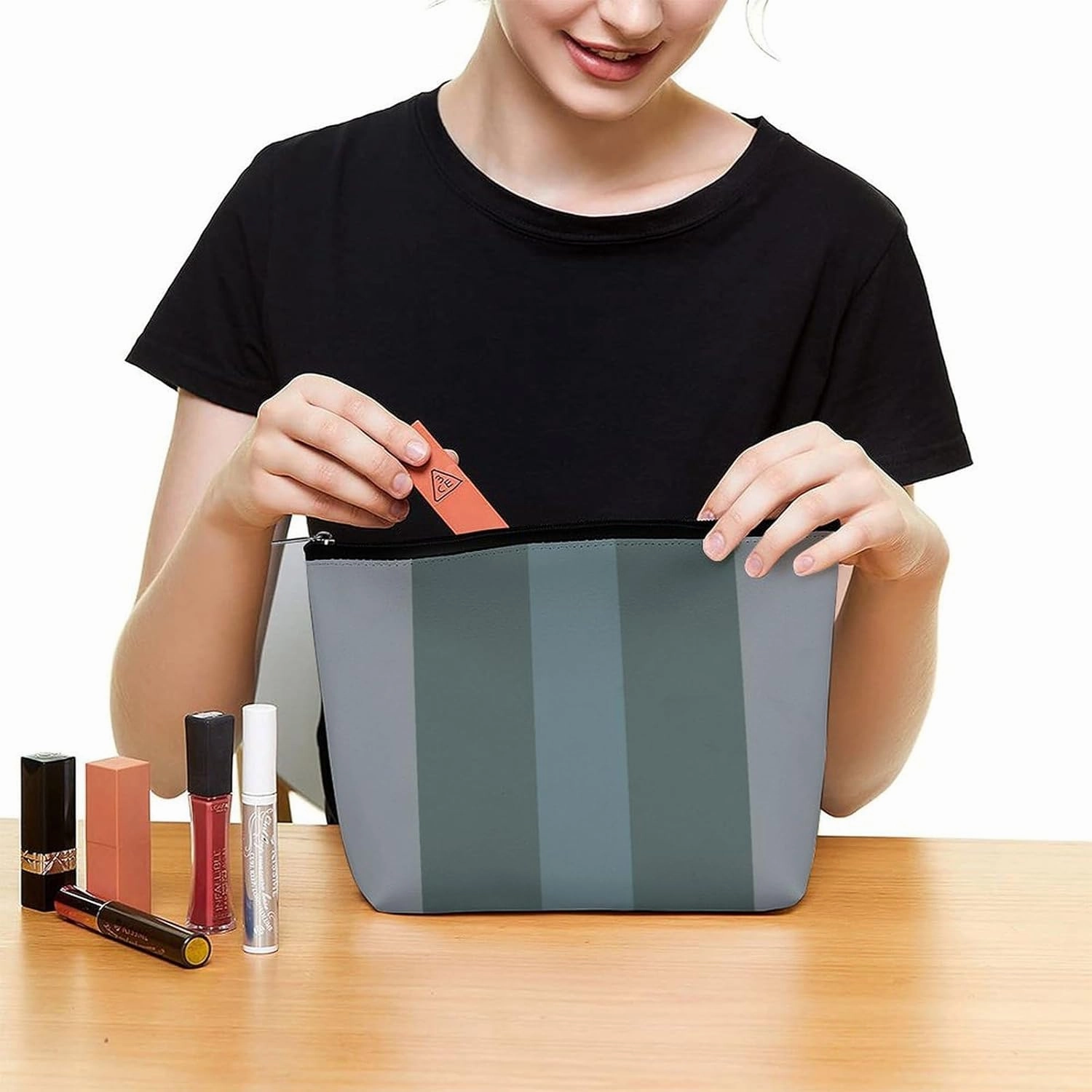Elegant Makeup Bag, Modern Dark Green Shades Cosmetic Bag Large Capacity Pouch Portable Organizer for Men & Women