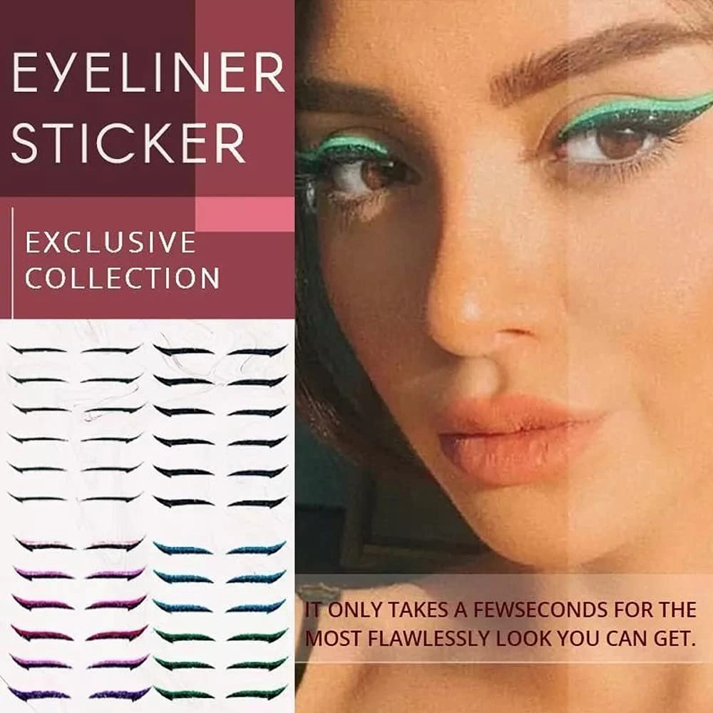 Eye Shadow Template,40pcs Eyelid Line Stick Reusable Eyeliner Stickers Cat Eye Makeup Double Eyelid Sticker Eyeliner Makeup Sticker,Waterproof Precise Smudgeproof Make Up (Green)