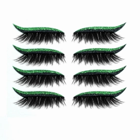 Eyeliner Sticker, 28 Pairs FALSE EYELASH Eyeliner Sticker with Eyelashes Waterproof (Green)
