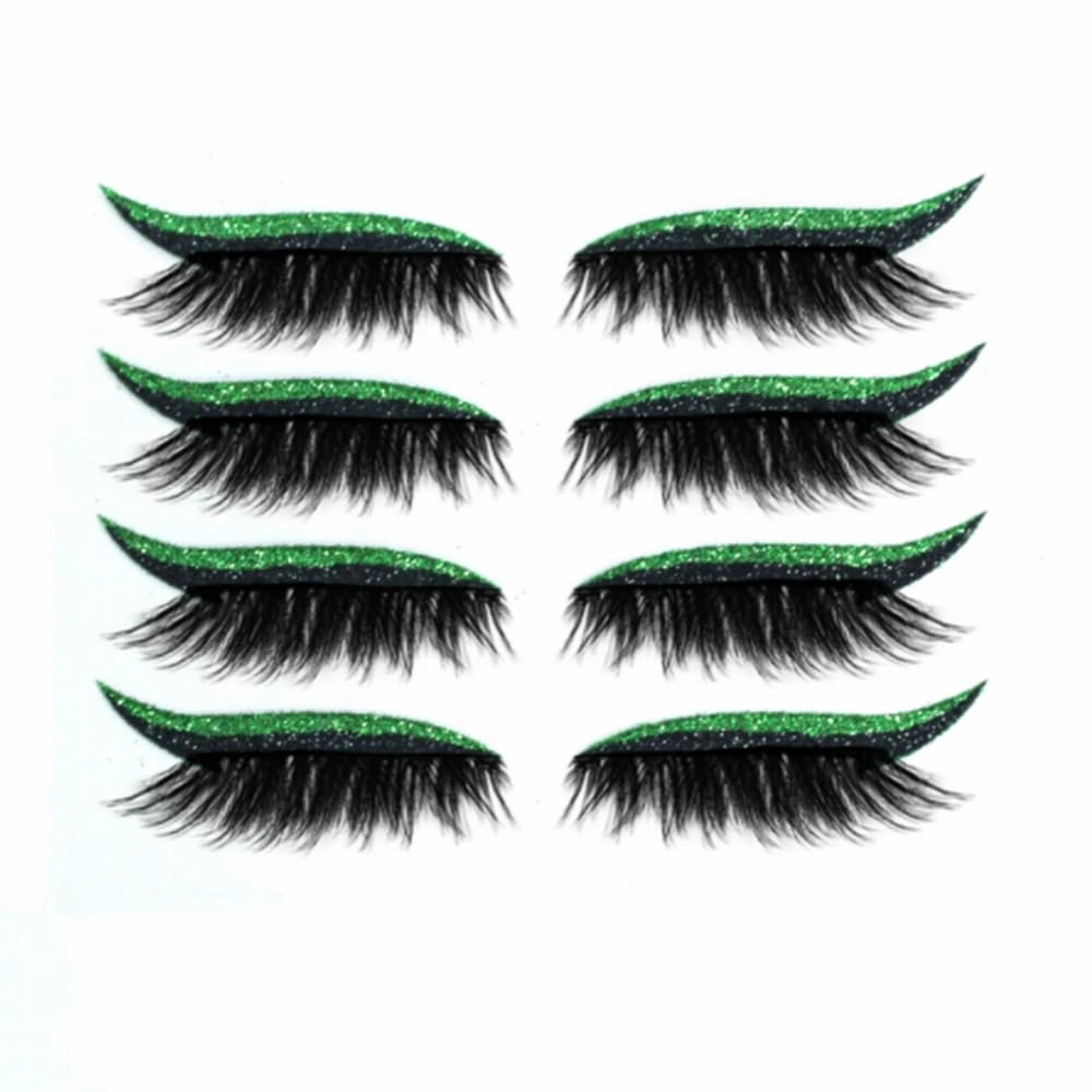 Eyeliner Sticker, 28 Pairs FALSE EYELASH Eyeliner Sticker with Eyelashes Waterproof (Green)