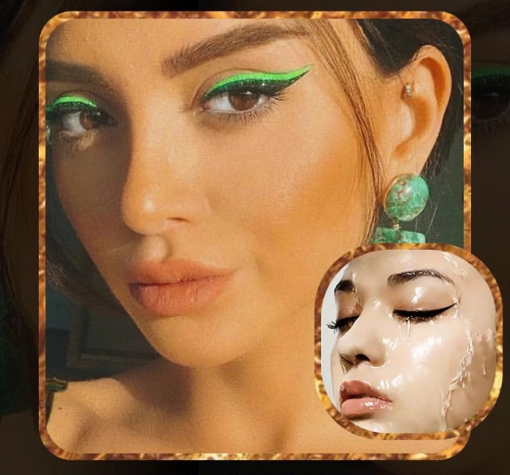 Eyeliner Sticker, 4 Pairs Eyeliner Sticker with Eyelashes False Eyelashes Waterproof Reusable Eyeliner Eyelash Stickers (Green)