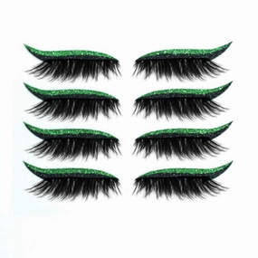Eyeliner Sticker, 4 Pairs Eyeliner Sticker with Eyelashes False Eyelashes Waterproof Reusable Eyeliner Eyelash Stickers (Green)