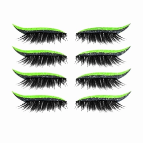 Eyeliner Sticker, Eyeliner Sticker with Eyelashes 14 Pairs Eyelash Stickers Reusable Eyelid and Eyelash Stickers Makeup Stickers Waterproof (Green 2)