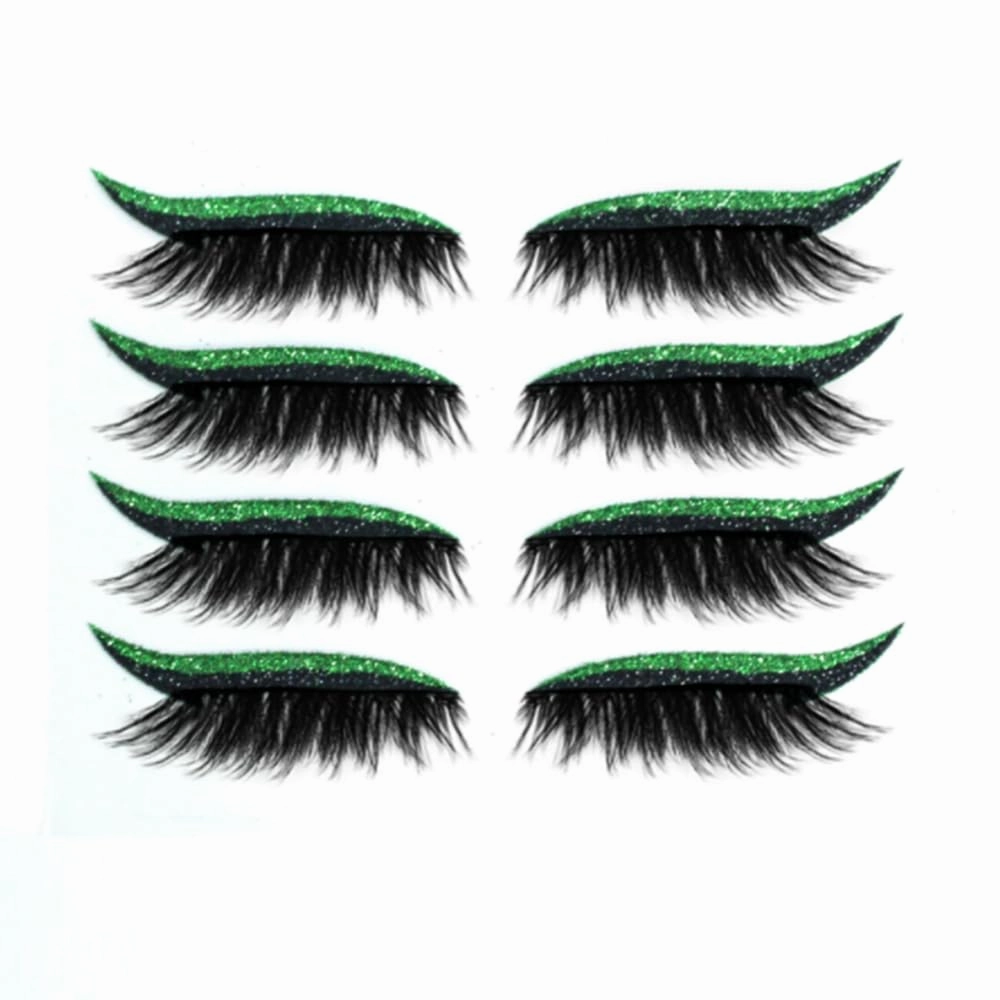 Eyeliner Sticker, Eyeliner Sticker with Eyelashes 14 Pairs Eyelash Stickers Reusable Eyelid and Eyelash Stickers Makeup Stickers Waterproof (Green)