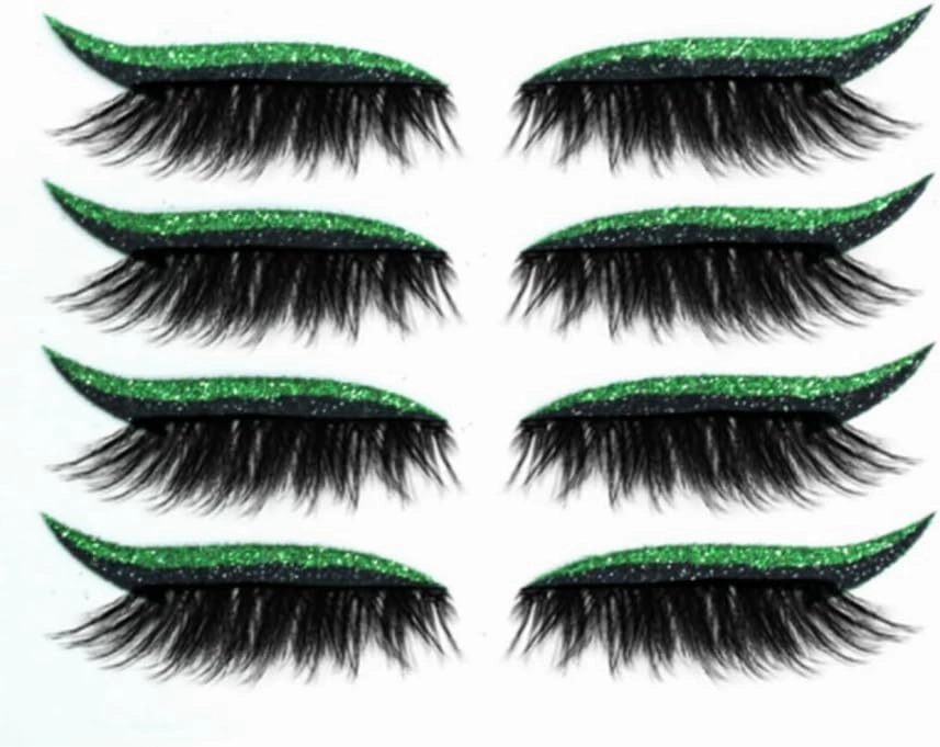 Eyeliner Sticker, Eyeliner Sticker with Eyelashes 8 Pairs Eyelash Stickers Reusable Eyelid and Eyelash Stickers Makeup Stickers Waterproof (Green)