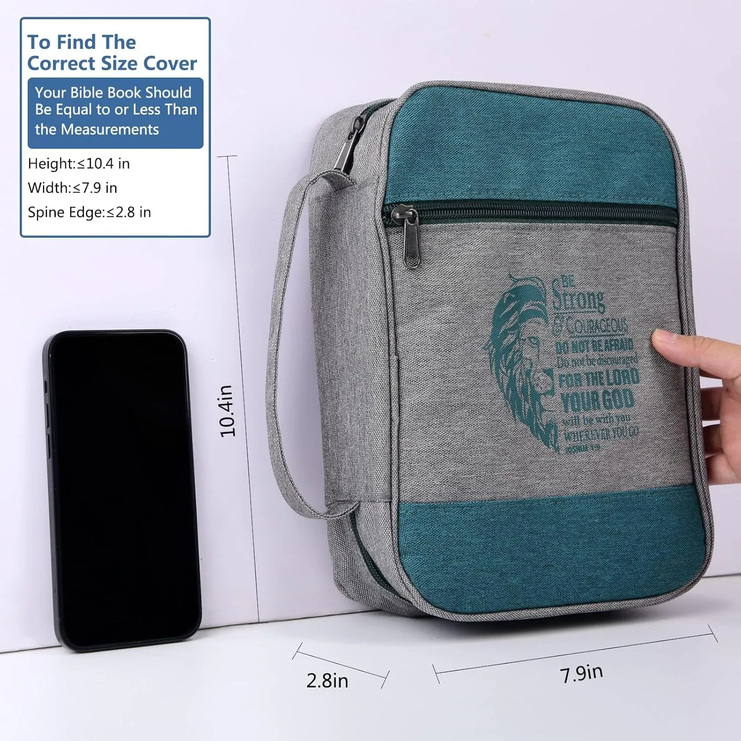 Faithful Hers Bible Cover Case Set With Highlighter, Carrying Bag for Men, Boys, Church Study Book Carrier With Pockets Handle Zipper, Christian Gift 10.4"x7.9"x2.8", Green