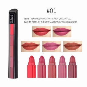 Fit Colors 5-in-1 Matte Lipstick Set – Velvet, Long-Lasting, Multi-Layer Lip Color