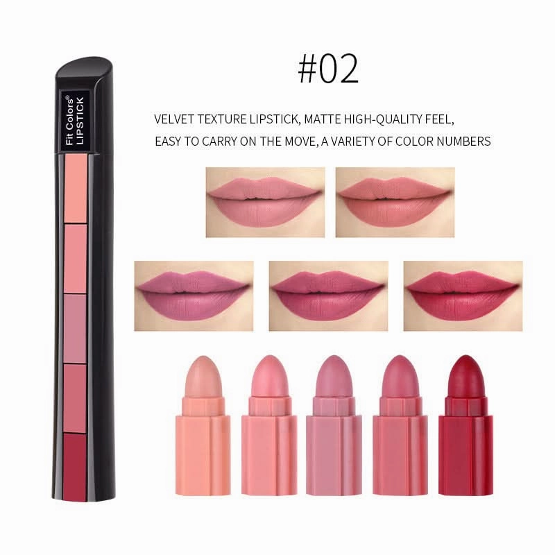 Fit Colors 5-in-1 Matte Lipstick Set – Velvet, Long-Lasting, Multi-Layer Lip Color