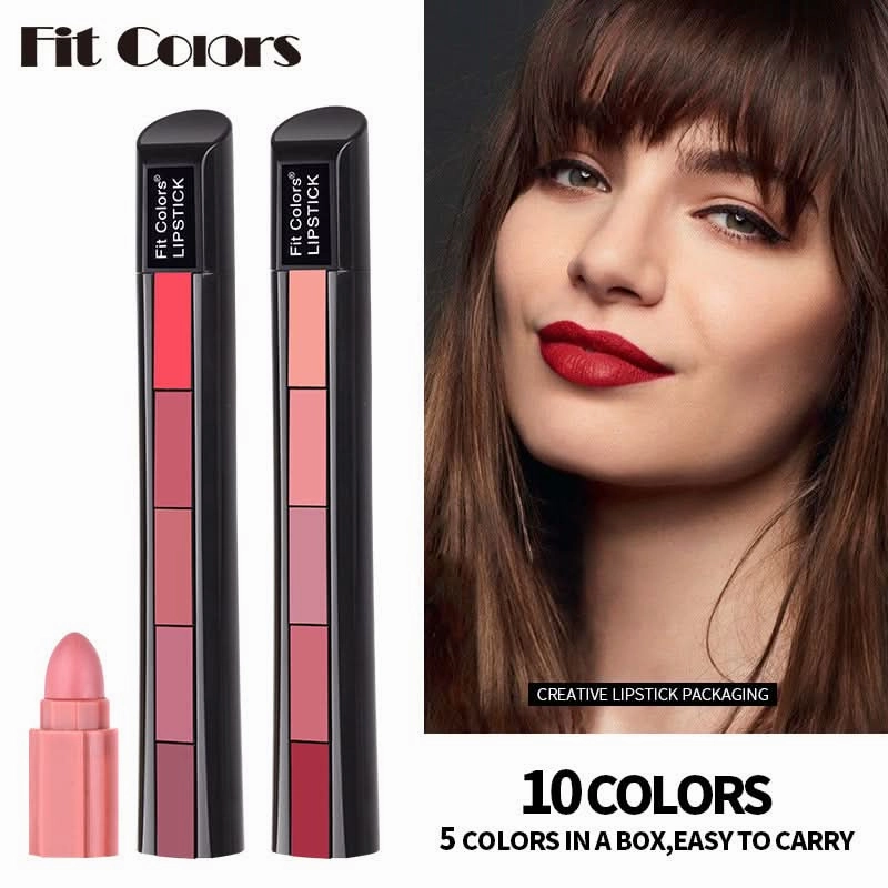 Fit Colors 5-in-1 Matte Lipstick Set – Velvet, Long-Lasting, Multi-Layer Lip Color
