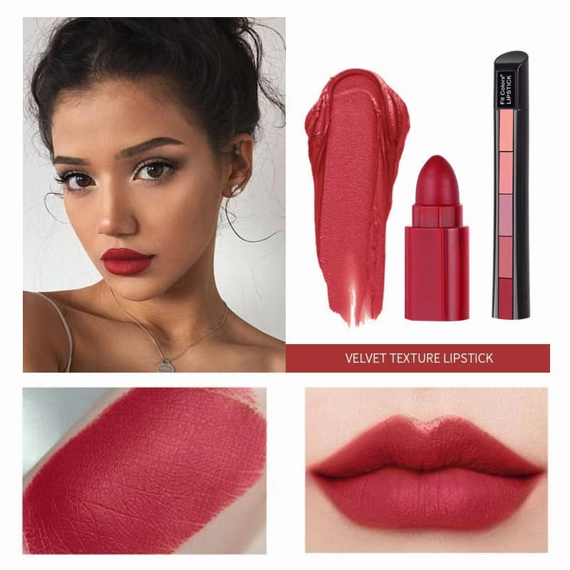 Fit Colors 5-in-1 Matte Lipstick Set – Velvet, Long-Lasting, Multi-Layer Lip Color