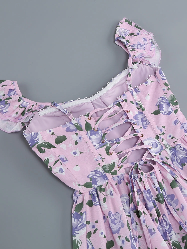 Floral-Print Corset Midi Dress In Blush OF A Rose