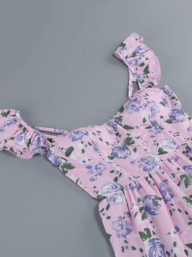 Floral-Print Corset Midi Dress In Blush OF A Rose