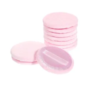 FRCOLOR 10-Piece Cotton Round Makeup Puff with Strap for Body, Face & Mineral Powder, Pink