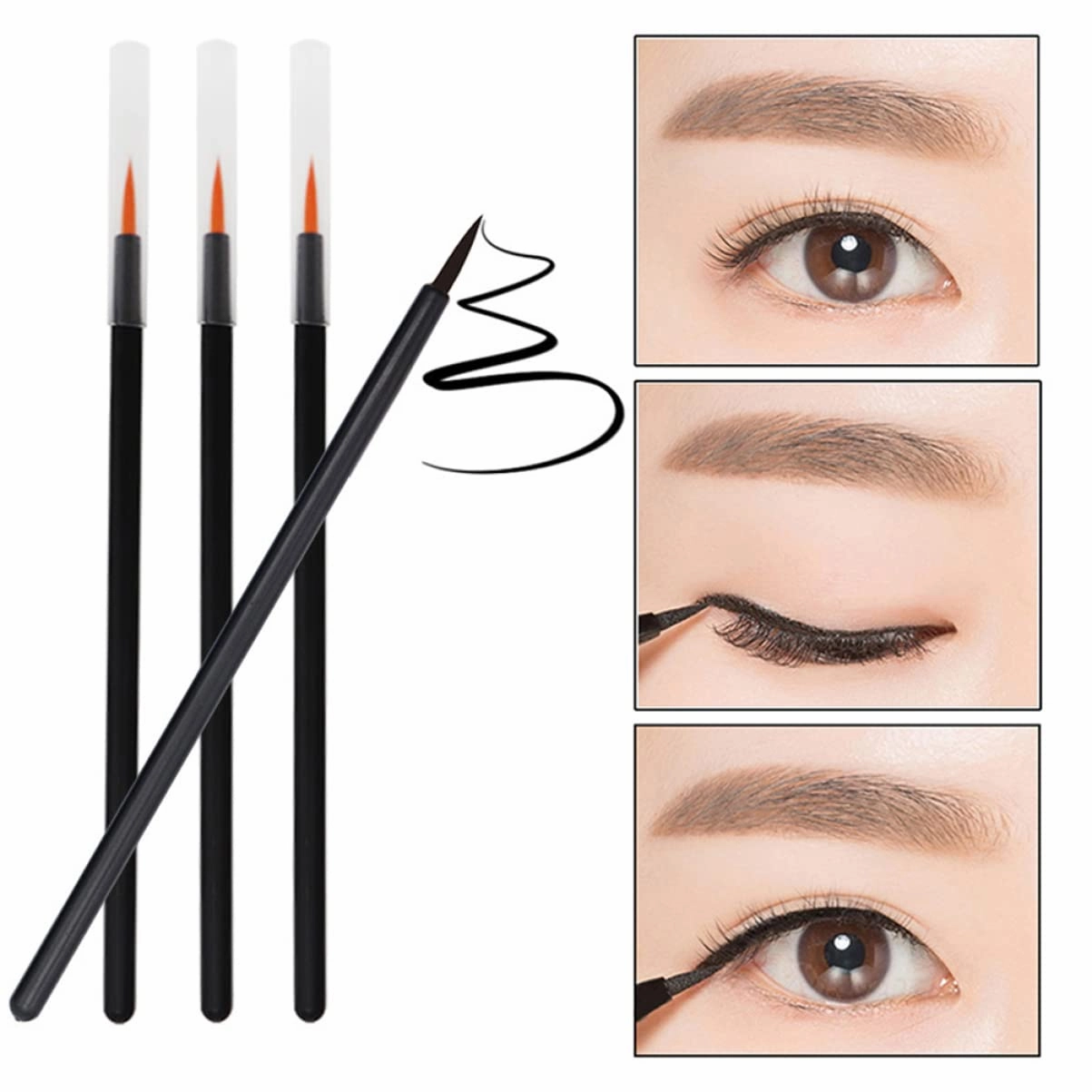 FRCOLOR 300pcs Disposable Eyeliner Brushes Slender Handle Applicator Fiber Bristles for Eye Makeup for Liquid Eyeliner Lip Liner and Cosmetics Application Yellow
