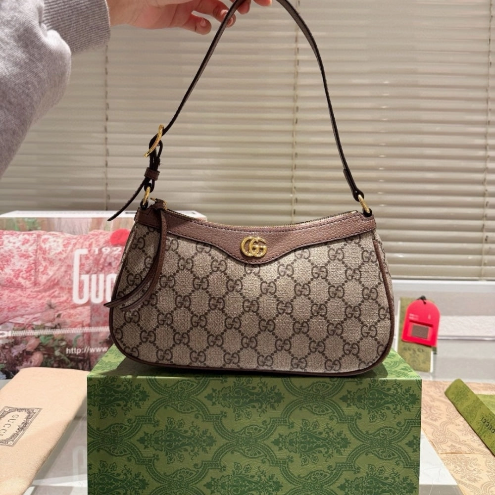 GG OPHIDIA SMALL SHOULDER BAG BEIGE AND DARK BROWN 24CM 735145 KAAAD 8358