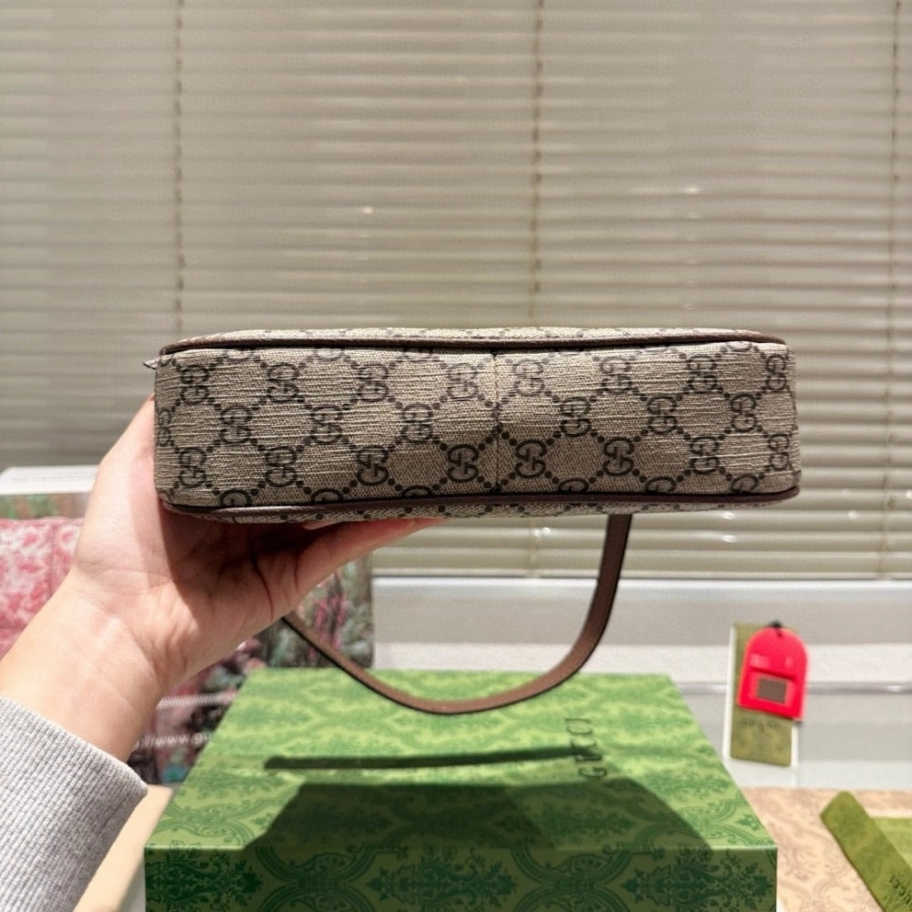 GG OPHIDIA SMALL SHOULDER BAG BEIGE AND DARK BROWN 24CM 735145 KAAAD 8358