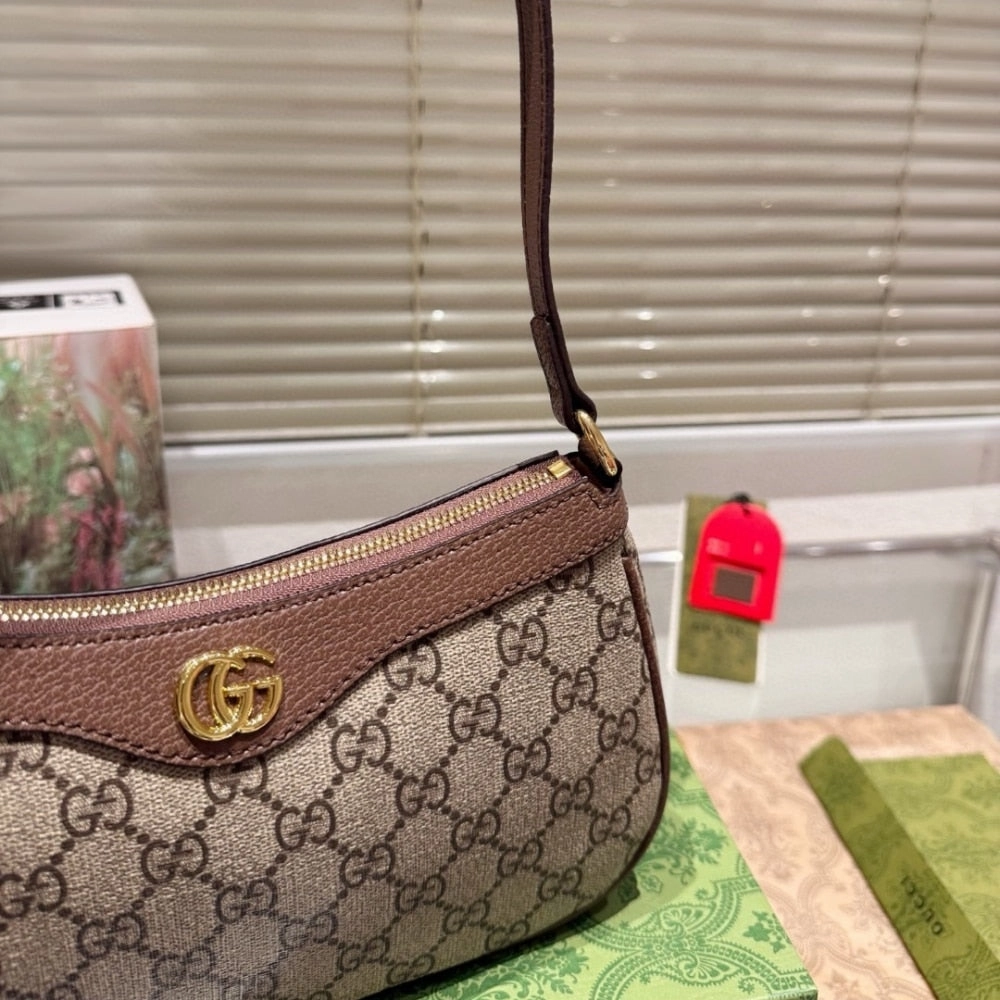 GG OPHIDIA SMALL SHOULDER BAG BEIGE AND DARK BROWN 24CM 735145 KAAAD 8358