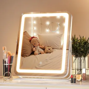 Hasipu Makeup Vanity Mirror with Lights, 12" L x 14" W LED Tabletop Make up Mirror for Desk, Lighting & Brightness Adjustment, 360°Rotation, 10x Magnification
