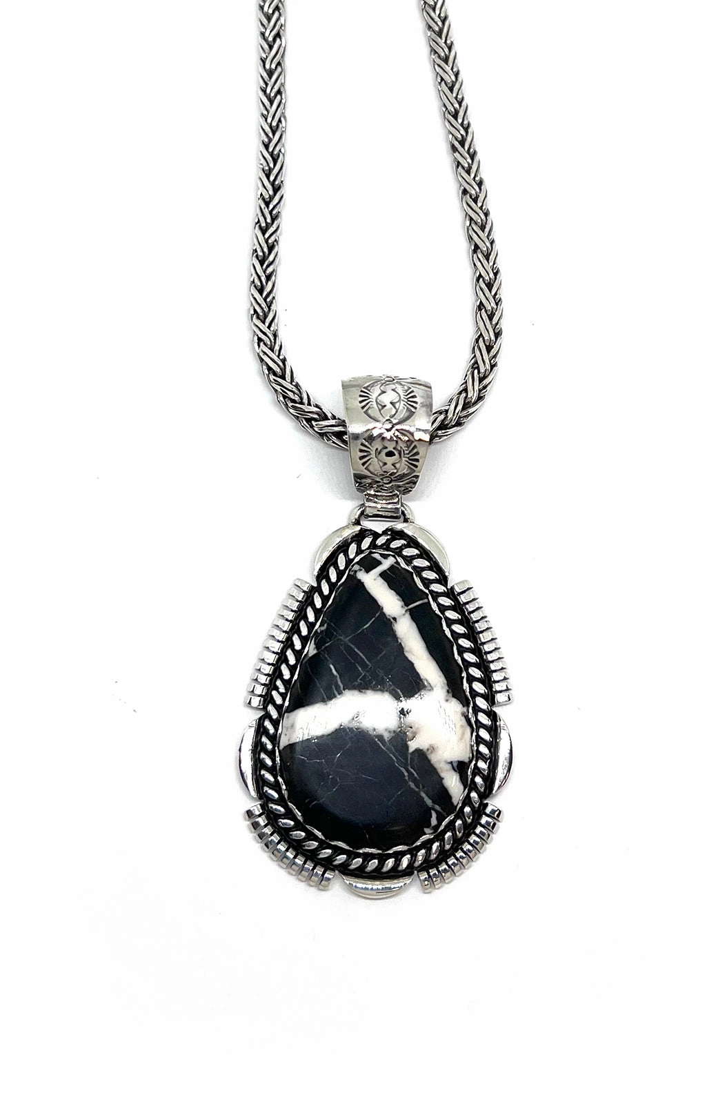 Joe Paul Navajo White Buffalo Teardrop Pendant