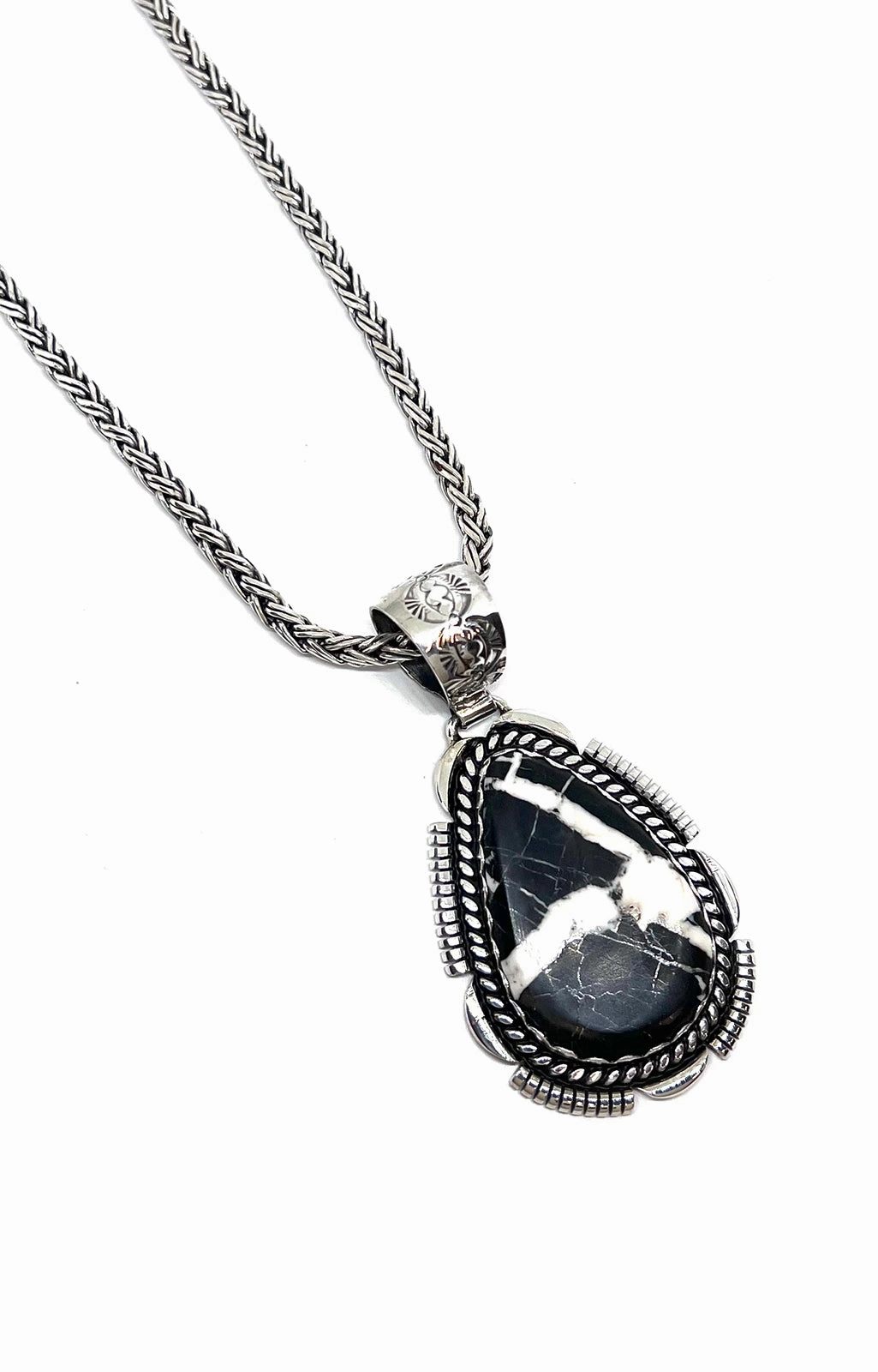 Joe Paul Navajo White Buffalo Teardrop Pendant