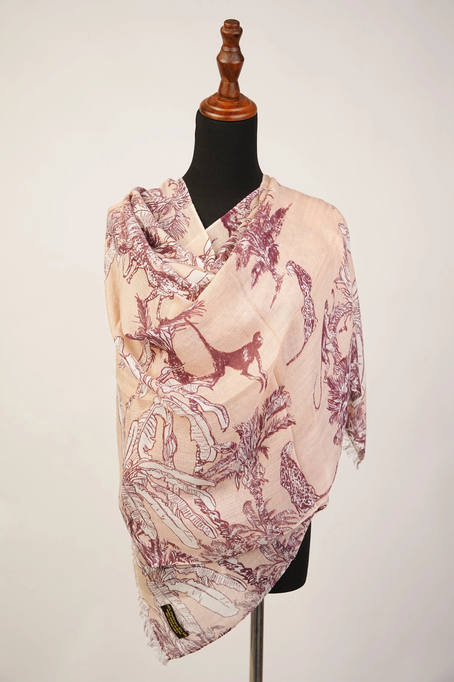 Jungle print Peach Pashmina Shawl