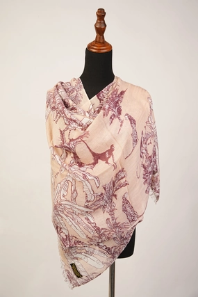 Jungle print Peach Pashmina Shawl