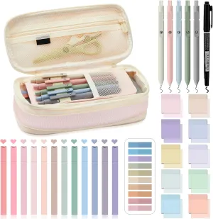 Jutom 39 Pcs Aesthetic Book Annotation Kit Pencil Case Bag with Highlighter Gel Pen 700 Sheets Transparent Sticky Notes Pads Index Tab Bible Study Supplies for School(Pink,Cute Style)