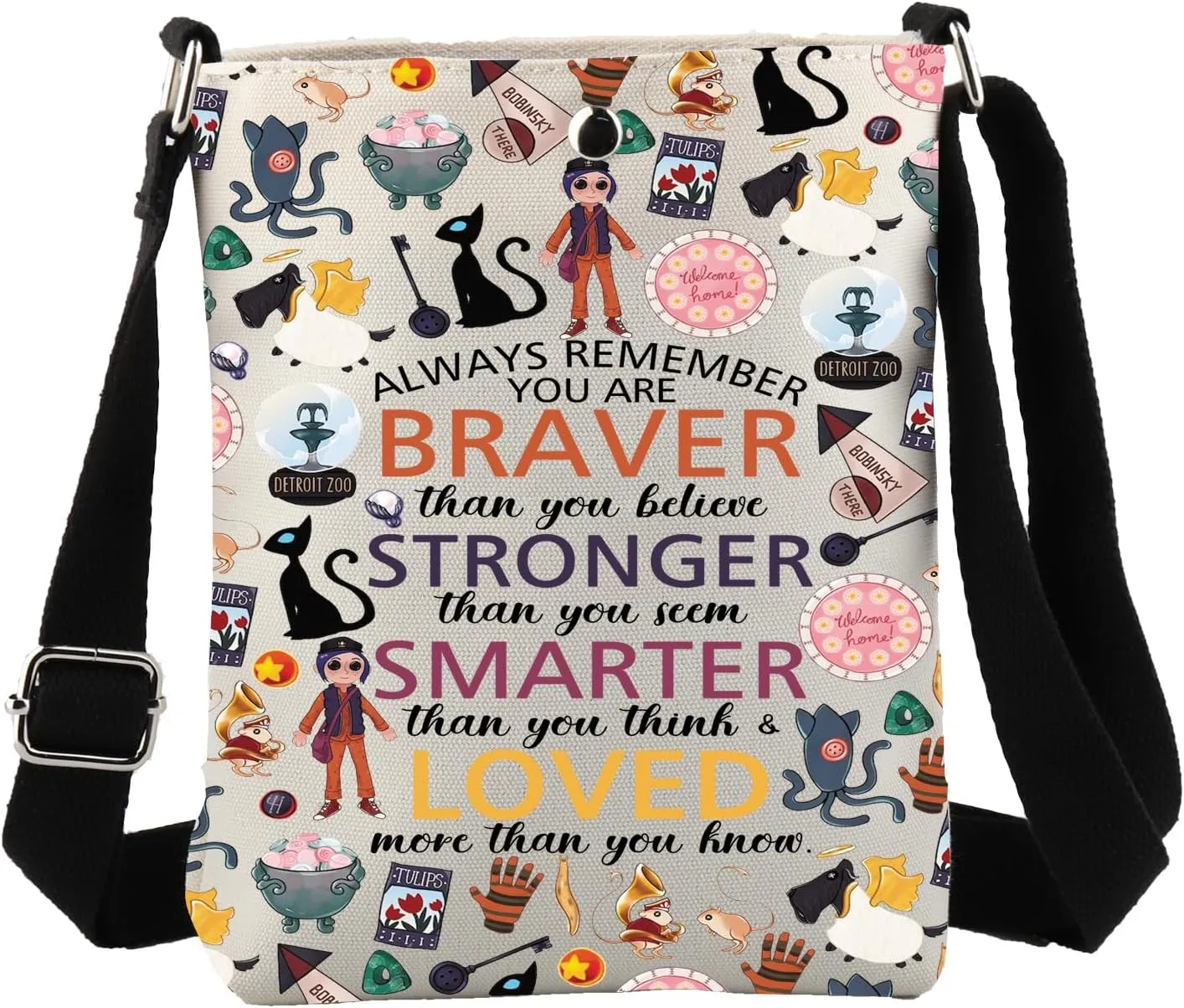 JYTAPP Horror Cartoon Movie Crossbody Bag Always Remember You Are Braver Than You Think Door Secretr Fantasy Movie Gift (beige)