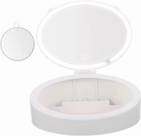 LIFKOME LED Makeup Mirror with Light Portable Desktop Storage Container Design with Magnifying Mirror for Travel and Home Use and Present for