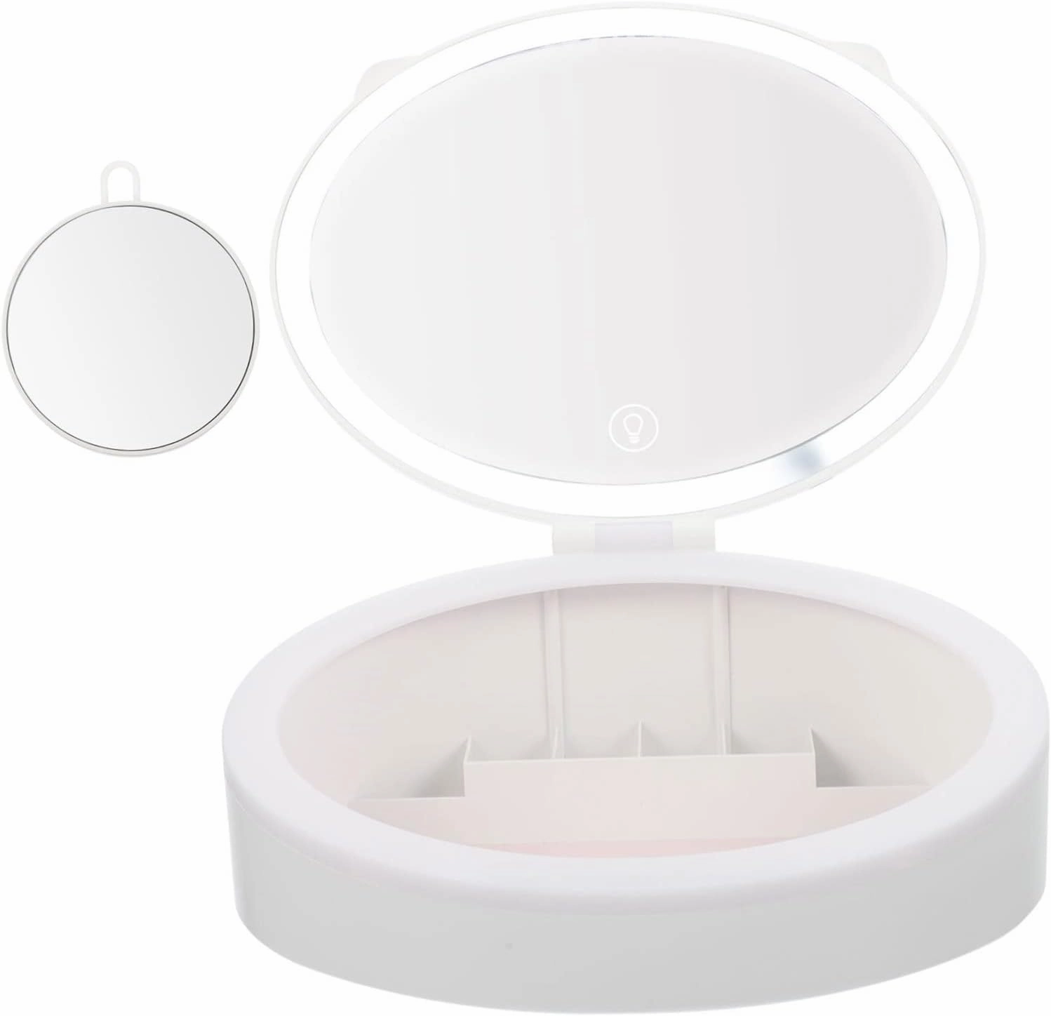 LIFKOME LED Makeup Mirror with Light Portable Desktop Storage Container Design with Magnifying Mirror for Travel and Home Use and Present for