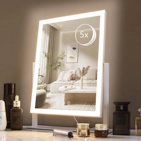 Lighted Makeup Mirror, Hollywood Vanity Mirror with Lights, Three Color Lighting Modes, and 5X Magnification Mirror, Smart Touch Control, 360°Rotation (17.3In,White,Gift Box)