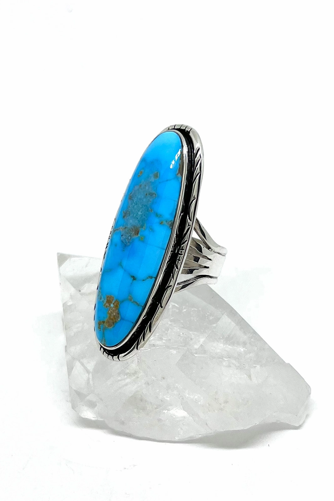 Long Oval Navajo Blue Ridge Turquoise Ring (Size 9 1/4)